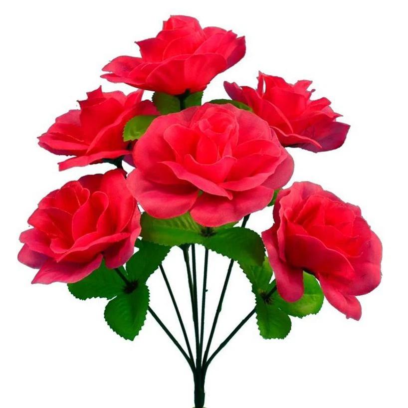 Fiori Artificiali 7 Teste Piante Rosa Chinensis Decorazioni Floreali Matrimonio Casa