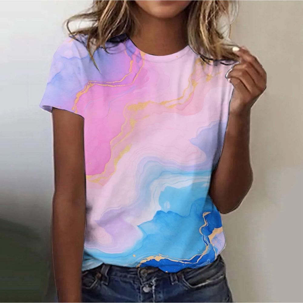 New Women's Street Trendy T-shirt Dreamy Star 3D Printed Short Sleeve Versatile Daily Casual Loose Round Neck Top Women's Wear