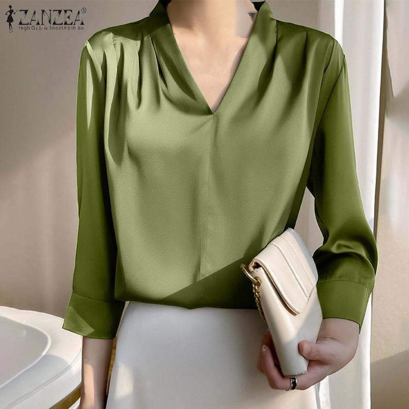 

ZANZEA Женская повседневная свободная летняя блузка с v-образным вырезом и рукавами 3/4
