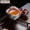 Handmade Ru Kiln Ceramic Teacup Hand-painted Landscape Master Cup Ice Cracked Glaze Large Tea Bowl Opening Chazhan Kungfu Teaset
