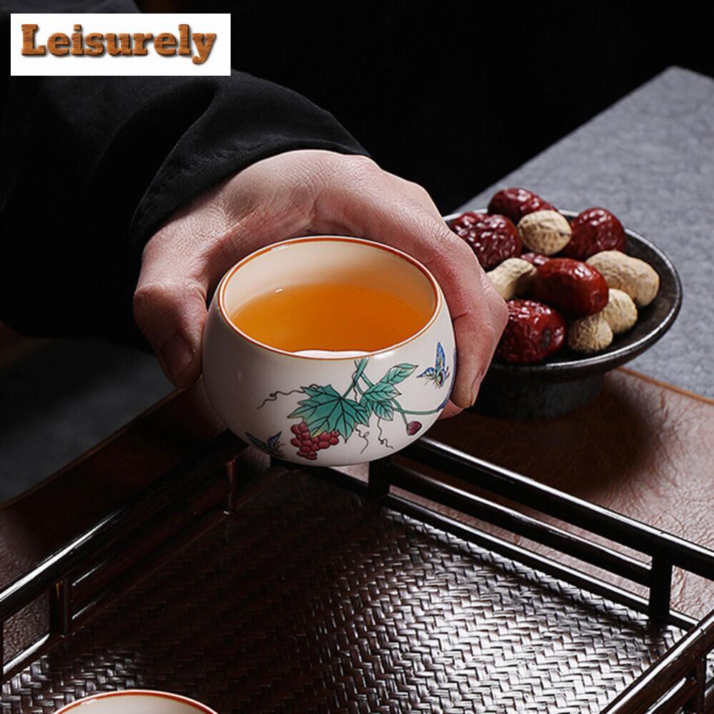 Handmade Ru Kiln Ceramic Teacup Hand-painted Landscape Master Cup Ice Cracked Glaze Large Tea Bowl Opening Chazhan Kungfu Teaset
