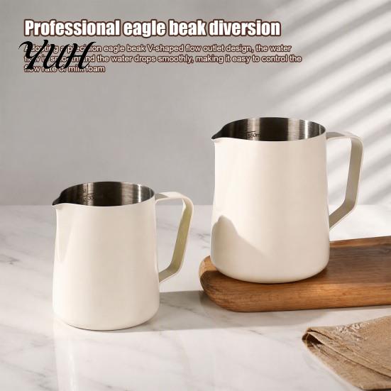 Coffee Drink Decoration Pitcher Stainless Steel Milk Frothing Pitcher, Professional Latte Art Cup with Measurement Scale, Dripless Spout Steaming Jug