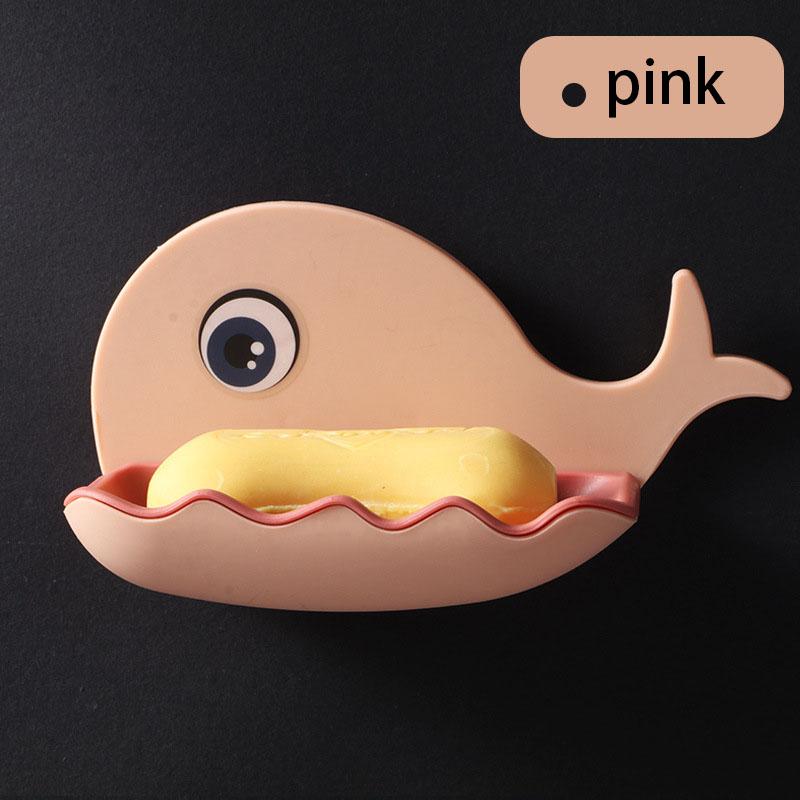Little Whale Soap Box Without Punching Wall-mounted Soap Box Household Storage Rack Toilet Drain Double Bathroom Cartoon розовый