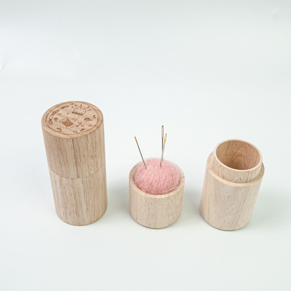 Stitching Pins Sewing Needle Cylinder Box Embroidery Craft Woode Needles Storage Holder Pin Cushion Needles Container