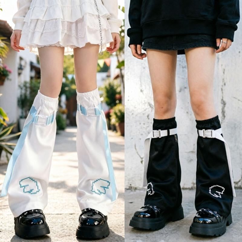 Trendy Fashion Knee Length Flared Leg Sleeves for Women Japanese Harajuku Aesthetic Wing Embroidered Leg Warmers Socks
