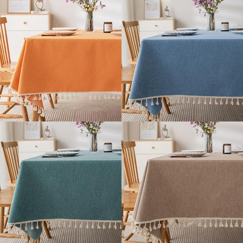 Imitation Cotton And Linen Tablecloth Waterproof And Oil-Proof Leave-In Light Luxury High-End Coffee Table Tablecloth Rectangular Solid Color