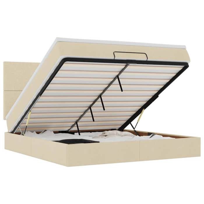 Cadre de lit avec matelas - Maison Exclusive - 180x200 cm - Tissu crème - Rangement sous le lit