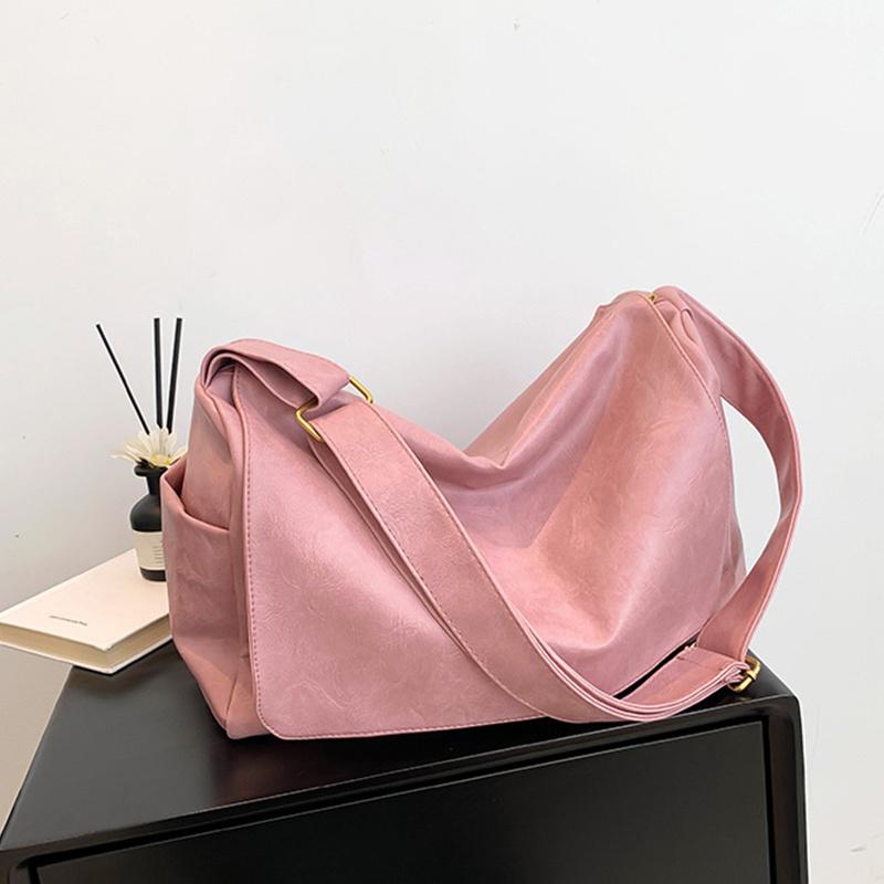 

Yogodlns New Fashionable Versatile Large Capacity Soft Leather Shoulder Crossbody Bag Women Solid Color Flap Shopper Handbags 38x17x26cm розовый