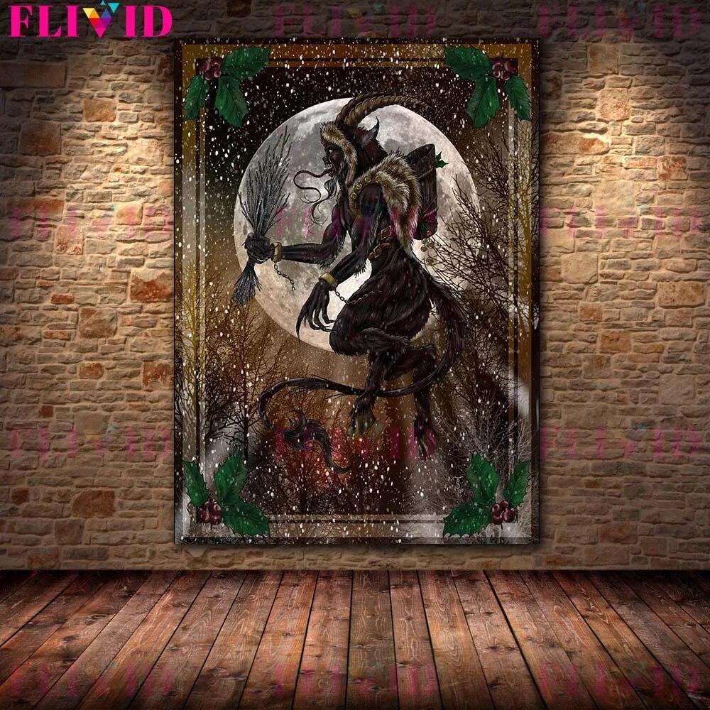 Christmas Legend Monster Krampus Vintage Wall Art Canvas Painting Christmas Witch And Moose Art Poster And Print Decor No Frame