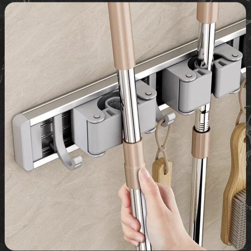 Mop and Broom Organizer Mop Holder Rack Mop Holder Wall Mounted Strong Broom Mop Holder Self with 5 Hooks Organizers Hang Broom