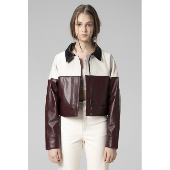 Women's Coat Wm053 Crop Genuine Leather Women's Coat