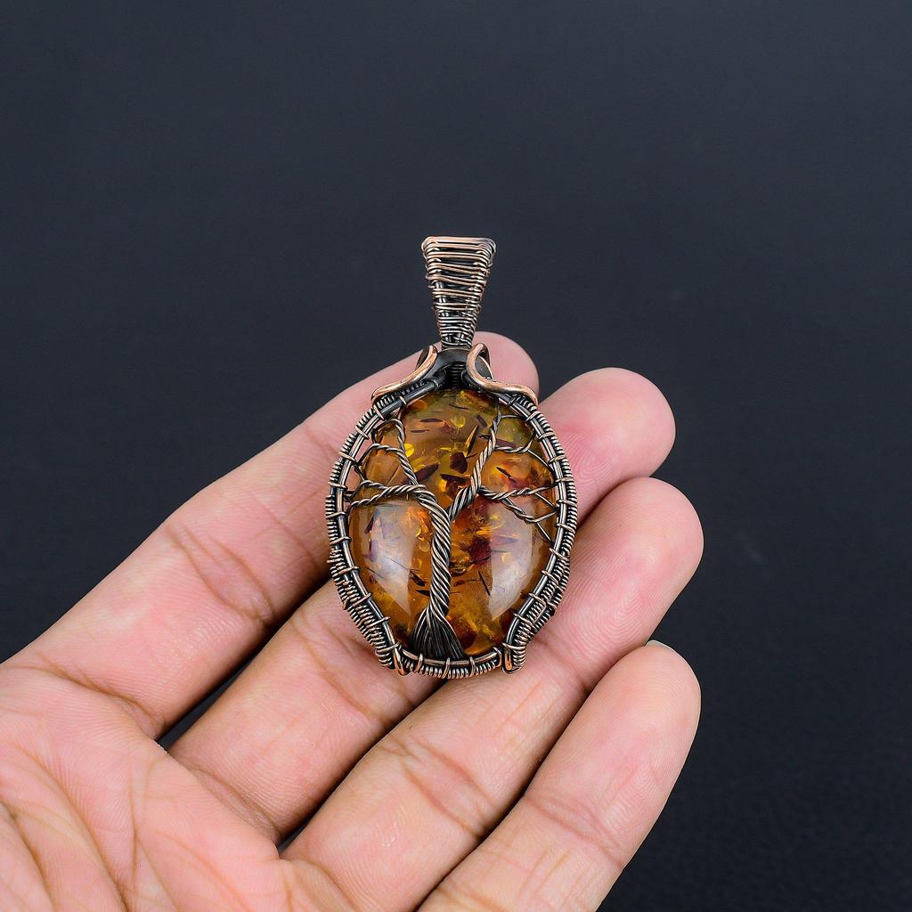 Baltic Amber Pendant, , 999 Copper Wire Wrapped Gemstone Jewelry, Handmade Pendant For Mother Day