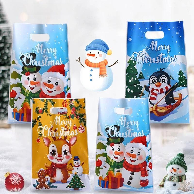 50/100PCS Christmas Candy Bag Biscuit Plastic Handbag Cartoon Elk Snow Man Pattern Christmas Party Packaging Bag Xmas Supplies