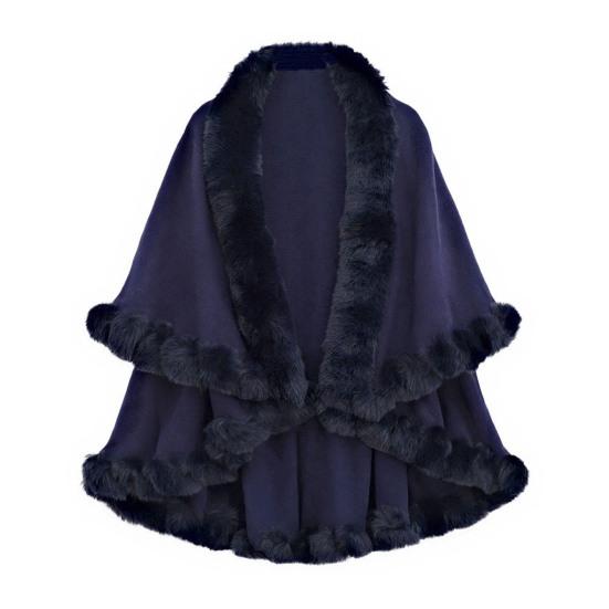 Women Cape Shawl with Fur Collar Soft Warm Wrap Double Layer Knit Cardigan Acrylic Warm Poncho for Fall Winter