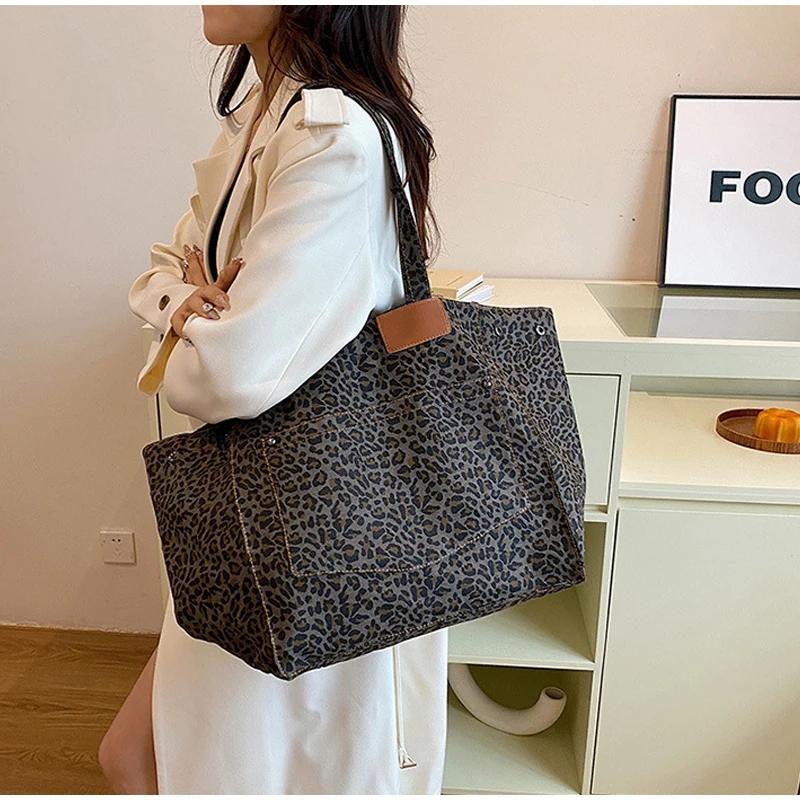 

Leopard Pattern Tote Bag Vintage Canvas Shoulder Bag Fashi Big Capacity Handbag For School Work Shopping (30cm<Max Length<50cm) серый
