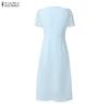 ZANZEA Women Casual Round Neck Lace Patchwork Elegant Short Sleeve Dress
