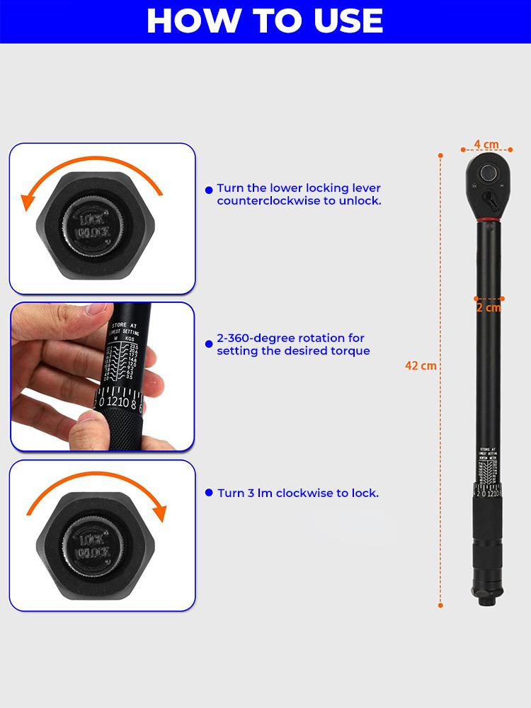 3-230 N.m 1/2" 3/8" 1/4" Torque Wrench Chromium-Vanadium Steel For Repairing machines Professional Bicycle Automotive Tool 1PC