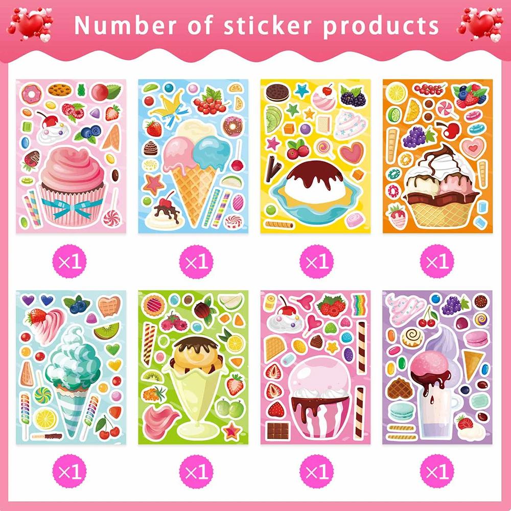 8/16 Fogli Gelato Cupcake Fai un Viso Puzzle Adesivi Carini Cartone Animato Assembla Puzzle Decalcomanie Giocattolo Bambini Fai da Te Decorazione Gadget Festa