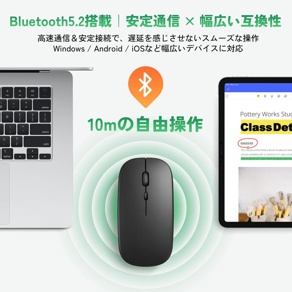 MENTUME Bluetooth 5.2 Wireless Mouse - Silent, Slim, Lightweight, Symmetrical Design, Ambidextrous, High Sensitivity, Compatible with