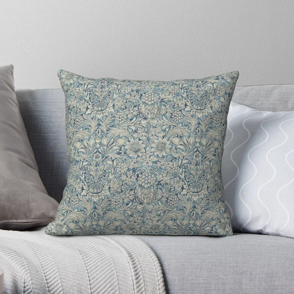 Green Harvest Unisex William Morris Sunflower Pillowcase Polyester Linen Velvet Pattern Zip Decor Sofa Seater Cushion Cover 18