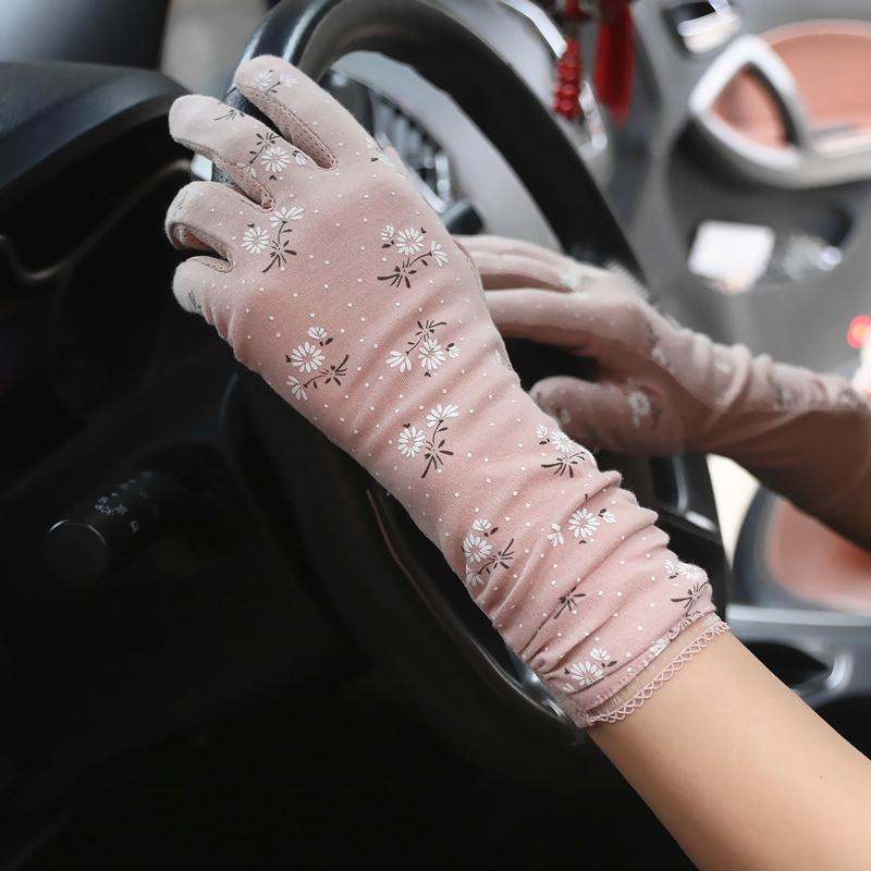 New Fashion Gloves Women Mid-long Summer Cotton Black Print Cycling Thin Touch Screen Bike Car Driving Gloves for Women
