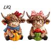 Coastal Style Ornament 2PCS Highland Cow Ornament, Wooden Rustic Figurine, Thanksgiving Handcrafted Wood Theme Art, for Entrance Living Room