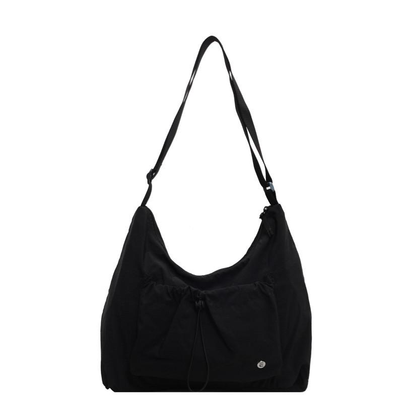 Nylon Shoulder Bag For Women With Wrinkled Dimple Design And Zipper Closure For Casual Travel