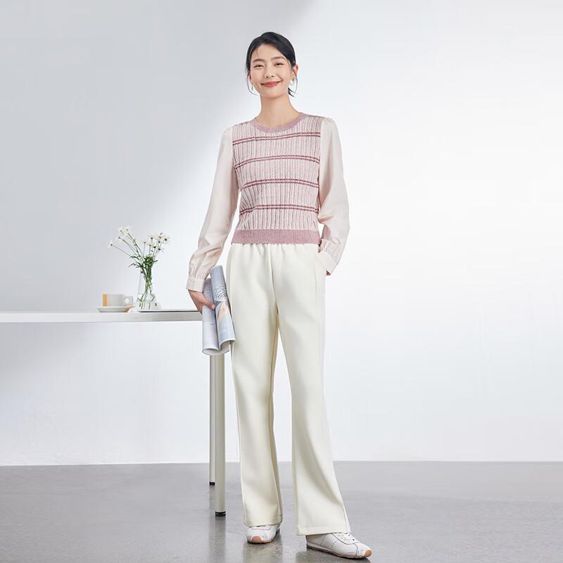 JOY SPEAKER Women's Pure Color Straight-Leg Elastic Waist Casual Pants