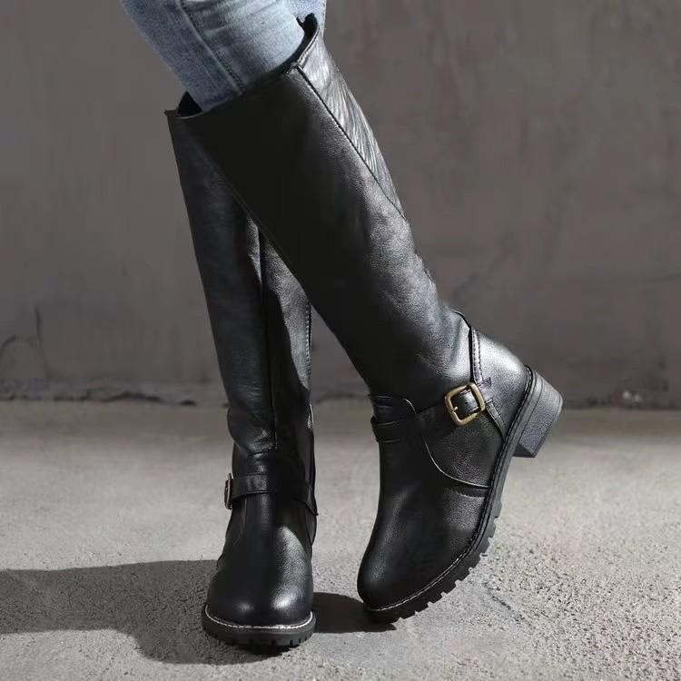 Fashion Winter Women's Riding Boots Round Toe Chunky Heel Over-the-Knee High Boots Women's Buckle Platform Shoes Botas Mujer