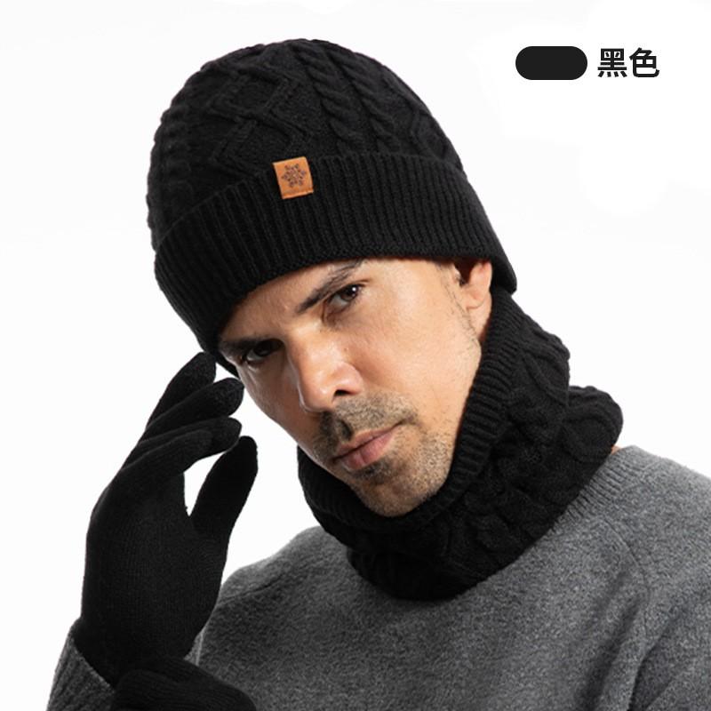 Warm Winter Knit Beanie Set Men Alpaca Wool Hat Scarf Gloves 3-Piece Outdoor Cycling Accessory