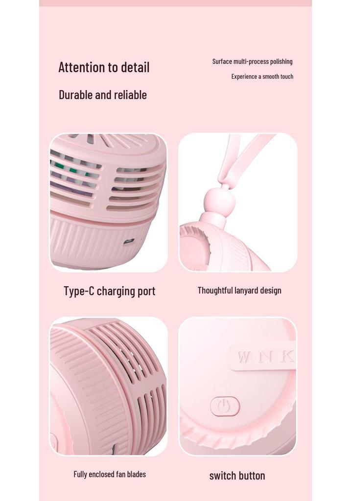 Hands-Free Rechargeable Neck Fan - Portable, USB, Mini Lanyard Design