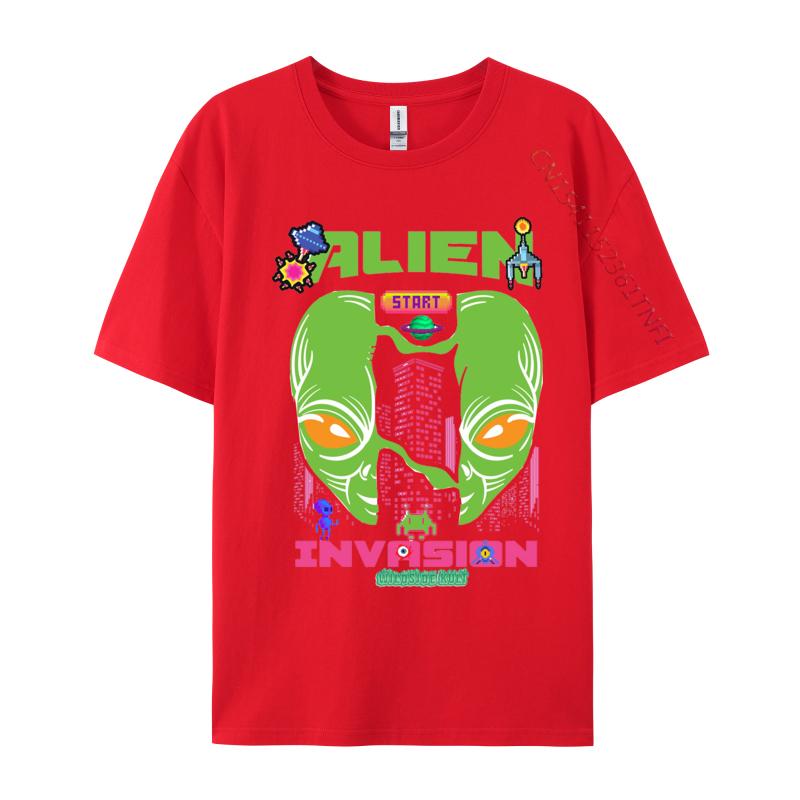 Brand Men T Shirt Printed Customized Top Tshirts Alien invasion retro T Shirts Round Collar Free Shipping