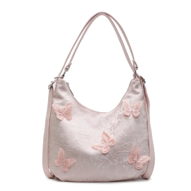 2026 Hot Sale Butterfly Appliques Chinese Style Zipper Shoulder Bags Fashionable Large Capacity Versatile Women's Crossbody Bags