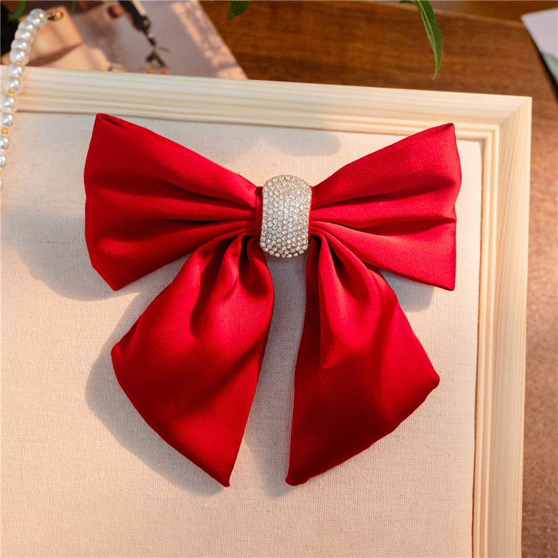 Diamond Bow Spring Clip Headdress - Korean Style Black Hairpin for Adults