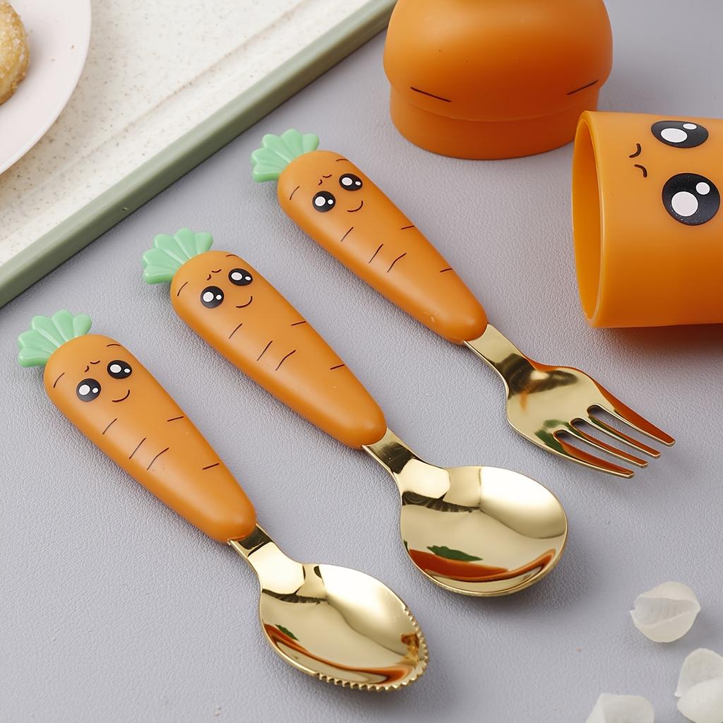 3Pcs Carrot Shape Travel Utensil Sets For Lunch, 304 Stainless Steel Camping Cutlery Set With Cute Carrot Shape & Storage Box, Reusable Flatware