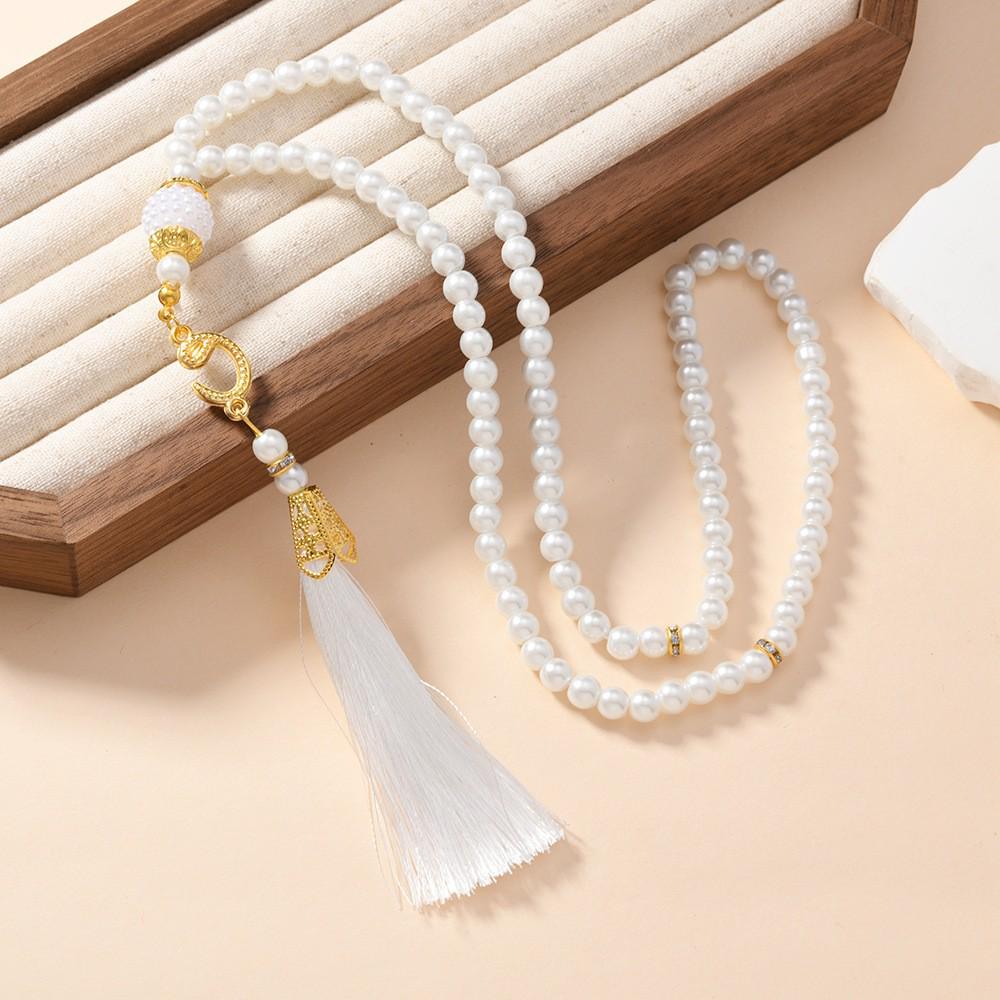 99 Glass Imitation Pearl Prayer Beads Bracelet - 6mm Arabic Praise Beads