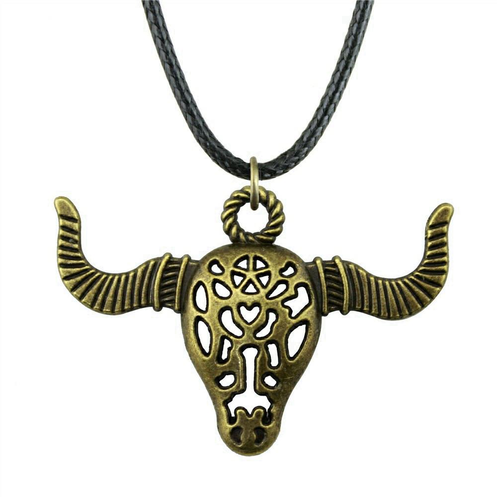 Enamel Pendant Necklace Gothic Halloween Day Jewelry Cow 45cm Leather Chain