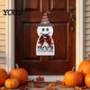 Halloween House Decor Door Sign for Front Door, Wooden Ghost Pumpkin Black Cat Party Supplies Hanger Wreath, Rustic Farmhouse Welcome Porch