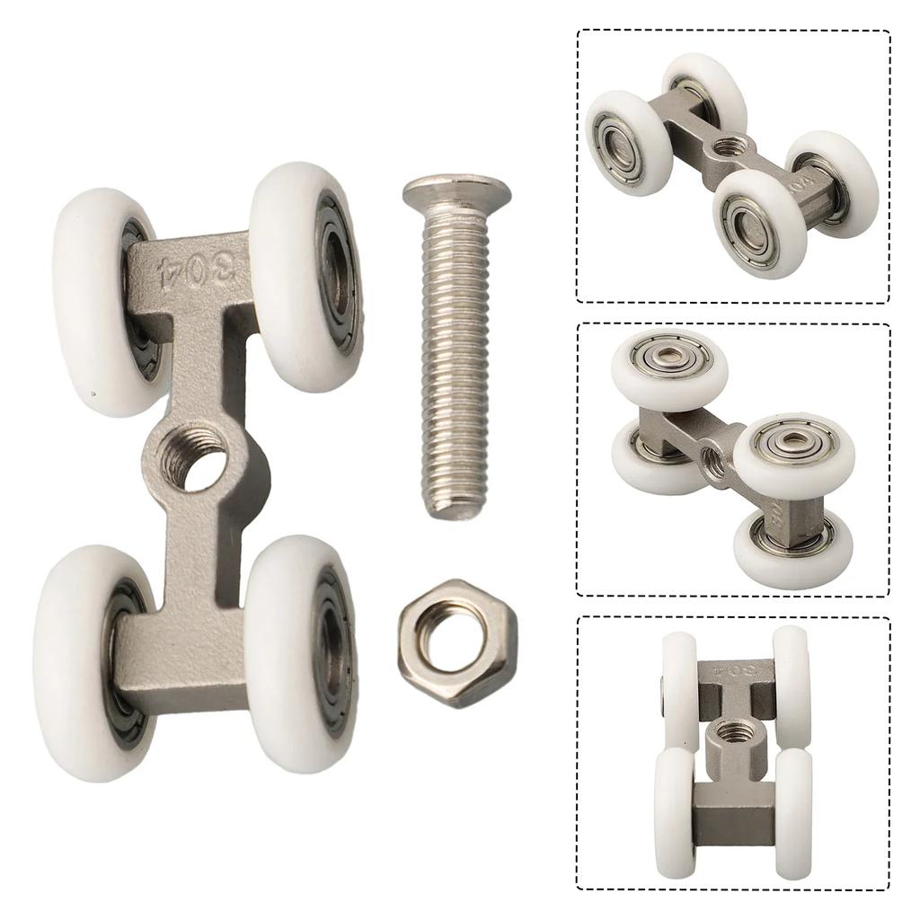 Sliding Door Roller Hardware Slide Doors Pulley 4 Wheels Bathroom Sliding Door Hanging Wheels Rail Track Pulley Hardware