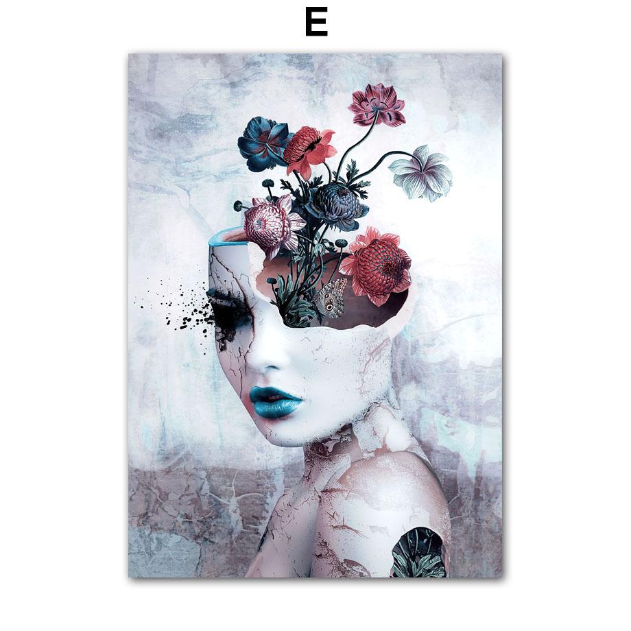 Dark Gothic Style Flower Girl Abstract Wall Art Canvas Painting Living Room Decoration Posters And Prints Home Wall Pictures