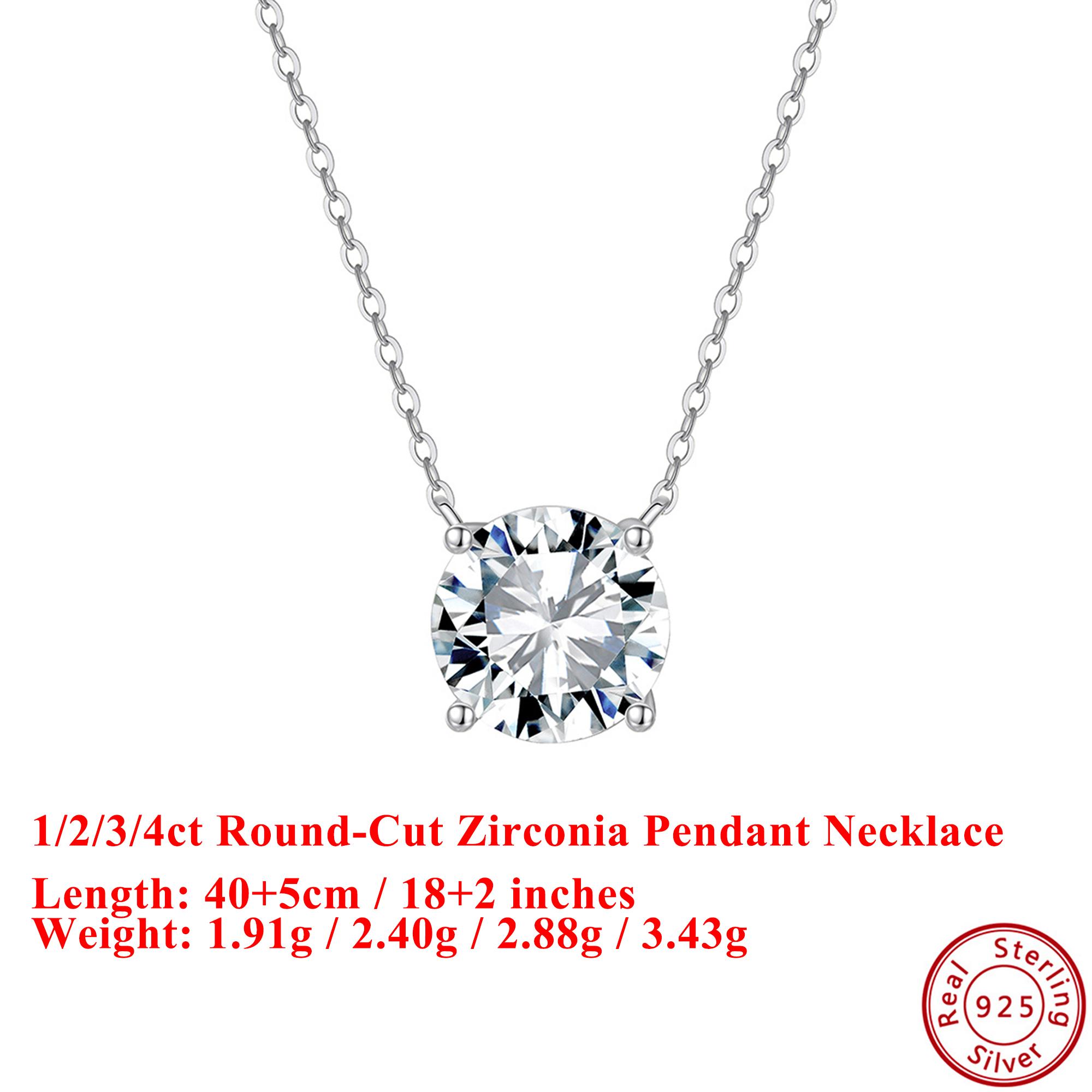 

Effie Queen 925 Solid Sterling Silver 14k Gold 1ct /2ct /3ct /4ct Round Cut Zirconia Pendant Necklace Simple Jewelry Women LZN24 1CT серебряный