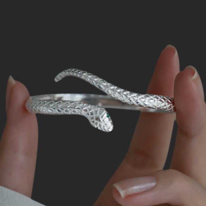 Silver Color Snake Shaped Bangle&Bracelet for Women Vintage Hip-Hop Gothic Style Open Bangle Fashion Jewelry Festive Gift