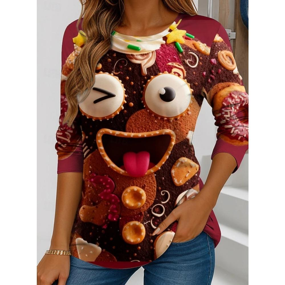 Podzimní dámská móda Motýl Gradientní potisk Tričko s dlouhým rukávem Kulatý výstřih Volné ležérní tričko Top Dámské oblečení