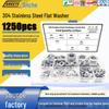 Set of 1250 Flat Washers (304 Stainless Steel, M2-M12, Anti-loosening)