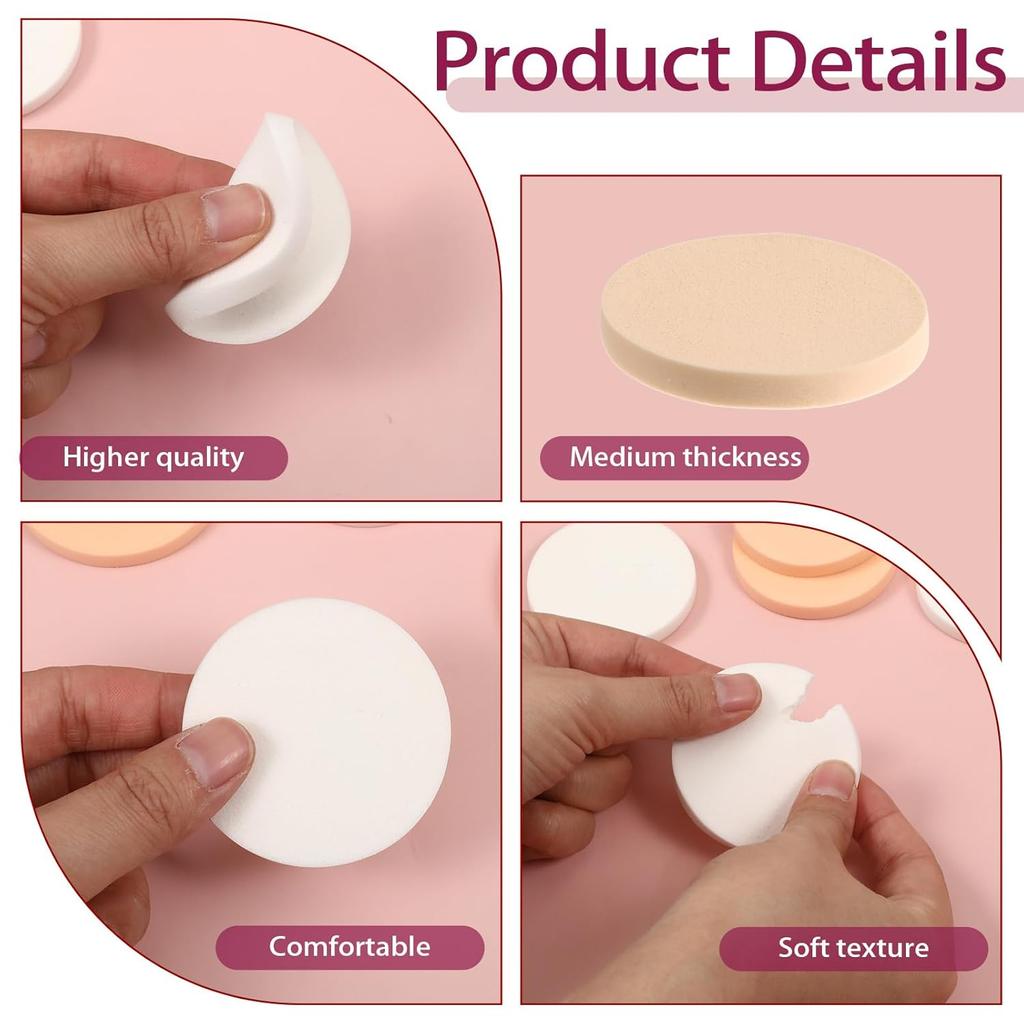 12PCS Round Makeup Sponges for Foundation, Facial Powder Puff Makeup Pads for Liquid Foundation Cream Powdes Concealer Blending Cosmetic Sponges for