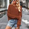 Ladies Autumn Winter Lantern Sleeve Round Collar Pullover Warm Solid Color Knitted Sweater Knitwear Top