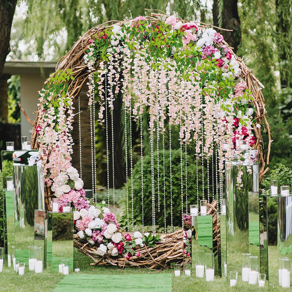 12Pcs Wisteria Flowers Artificial Wedding Simulated Green Plants Eucalyptus Orchid Grass Artificial Flower for Decoration Wedding