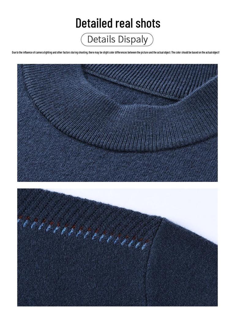 Men's 100% Wool Sweater - 2025 Autumn/Winter New Style Round Neck High-End Knitwear