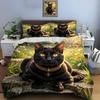 Ägyptisches Schwarzes Katzen- und Gartendesign Bettbezug-Set Digitaldruck Bunte Polyester-Bettwäsche mit Reißverschluss Kindergeschenke