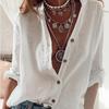 Spring Autumn Women Solid Color Cotton Linen Roll Up Long Sleeve Shirt Turn Down Collar Loose Oversize Tops
